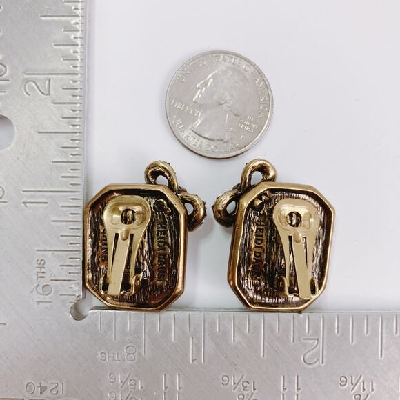 Vintage Signed Heidi Daus Blue Glass Bow Clip On Earrings Rhinestone Collectible - Picture 9 of 9